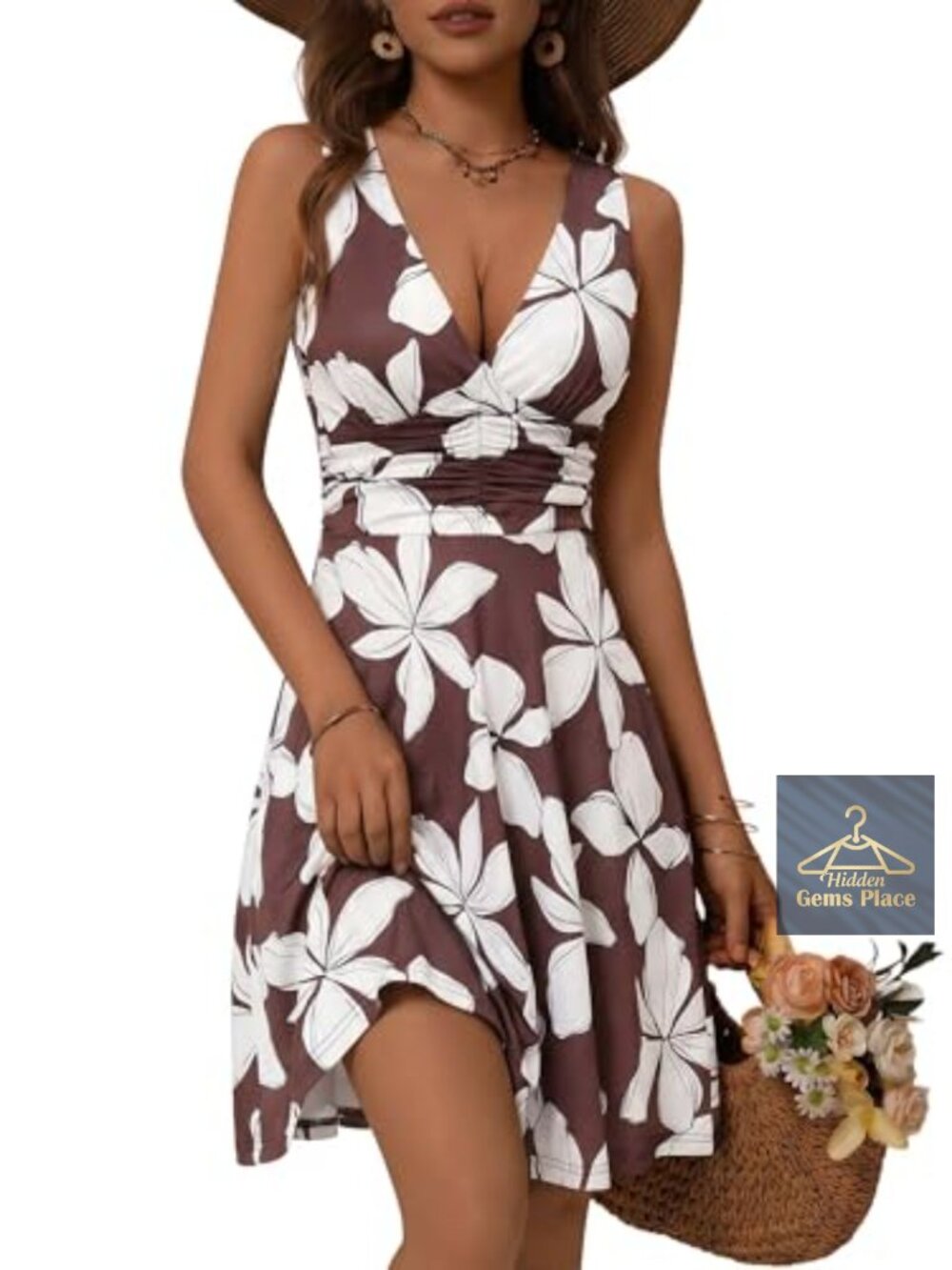 Sleeveless Floral Sundress with Pockets Flowy Summer Midi Dress